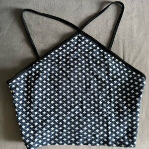 Zara Navy, Black and White Patterned Fabric cropped tank top.